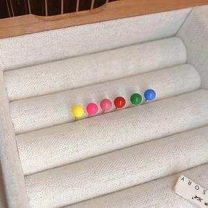 6-piece set of colorful minimalist round bead stud earrings in various candy colors