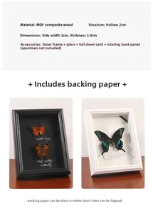Macro detail of MDF shadow box frame with 2cm hollow depth for 3D butterfly specimens