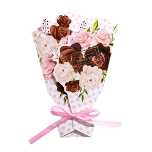 3D floral bouquet greeting card with pink heart patterns and sincere wishes text