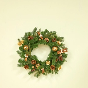 40cm natural pine cone Christmas wreath with bells and dried lemon slices decoration