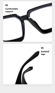 Detail view of ergonomic nose pads and anti-slip temples on square frame glasses