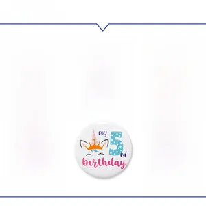 Set of 6 unicorn tinplate birthday badges featuring numbers 1 to 6 in a grid layout