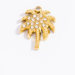 18k gold plated stainless steel palm tree pendant with sparkling white rhinestones