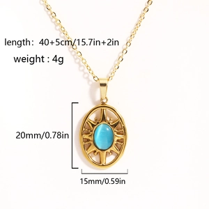 Vintage 14K gold plated titanium steel necklace with blue stone pendant and measurements