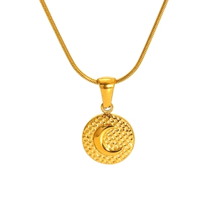 Vintage 18K gold-plated stainless steel snake chain necklace with crescent moon pendant