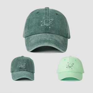 Adjustable Vintage Washed Cotton Baseball Cap with Planet Embroidery for Men Women Outdoor Sun Protection Sports Hat