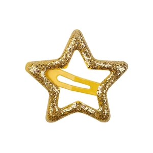 Gelbe Haarspange in Sternform mit goldenem Glitzer-Finish auf weißem Hintergrund
