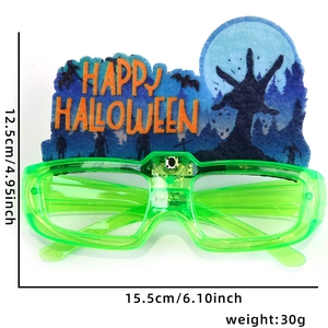 Detailed dimensions of Halloween LED glasses with green frame and HAPPY HALLOWEEN sign