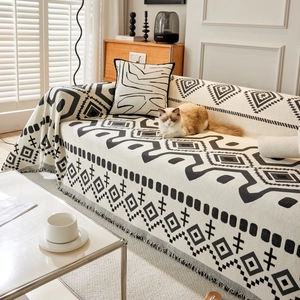 Bohemian Chenille Sofa Throw Blanket Geometric Pattern With Tassels Dustproof All Season Furniture Protector