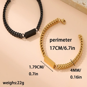 Detailed specs for gold and black braided chain bracelets with dimensions and weight info