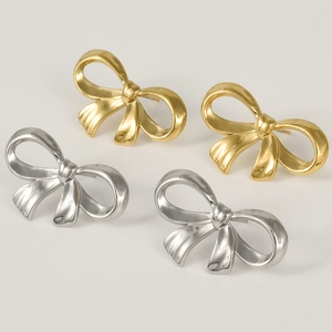 Détails de boucles d'oreilles nœuds papillon en acier inoxydable 304 dorées et argentées