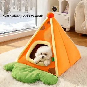 Cama De Tienda Para Mascotas Con Forma De Zanahoria Cerrada Cálida Suave Felpa Corta Casa Cueva Con Almohadilla De Espuma Viscoelástica