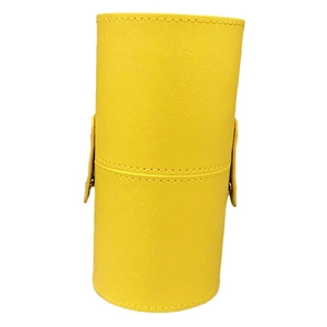 Yellow leather makeup brush holder with dustproof cover and side buckle closures