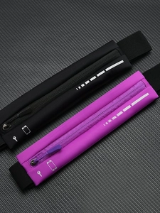 Waterproof ultra-thin running waist pack with reflective strips in black and purple colors