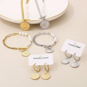 Necklace Bracelet Earrings Jewelry Tree Of Life Stainless Steel Artificial Pearl Rhinestone 18K Gold Plated Fashion For Women