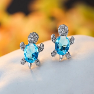 Sea Turtle Stud Earrings Women Copper With Cubic Zirconia Synthetic Opal Jewelry 925 Sterling Silver Earring Post