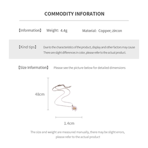 Size chart for the zircon daisy pendant necklace showing chain length and pendant diameter