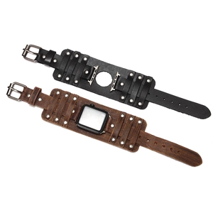 Genuine leather cuff watch straps in black and brown with metal rivets for Apple Watch