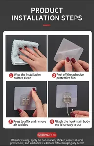Step-by-step guide for installing self-adhesive transparent wall hooks without drilling