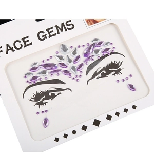 Face gems sticker set with purple and silver crystals for music festival party makeup
