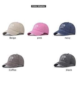 Collection of washed cotton baseball caps in five colors with Paris embroidery detail