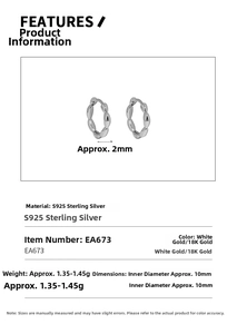 Detailed specs for S925 sterling silver hoop earrings with 10mm inner diameter