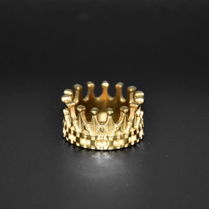 Crown Ring 18K Gold Plated Stainless Steel Grid Texture Personality Jewelry For Men Women