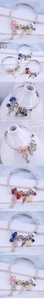 Detailed view of woven steel bangle with crystal charms and a key pendant accessory