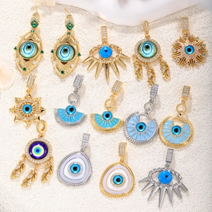 Evil Eye Pendants DIY Charms For Jewelry Making Copper Gold Plated Zircon Turkish Blue Eye Enamel Fashion Accessory