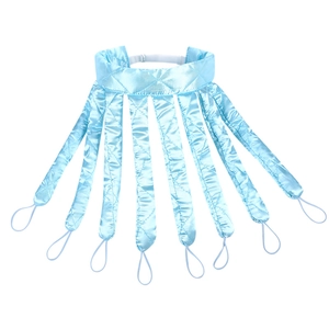 Blue satin heatless hair curler with quilted octopus design on white background