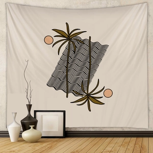 Detail view of Boho wall tapestry featuring abstract palm tree and geometric sun patterns