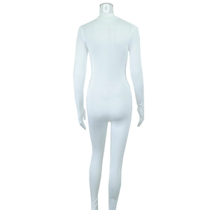 Rear view detail of white high-elastic long sleeve bodysuit with slim fit fabric