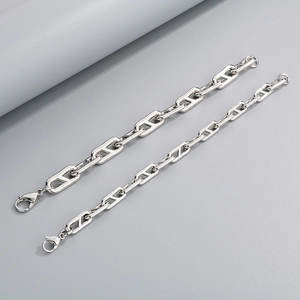Polished H-link stainless steel chain bracelets for men in slim and thick silver styles