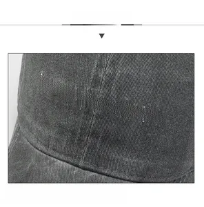 Detail of dark grey washed cotton baseball cap with happy-headache embroidery