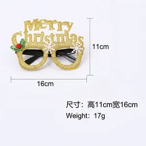Christmas party glasses with gold glitter Merry Christmas text and size 16x11cm