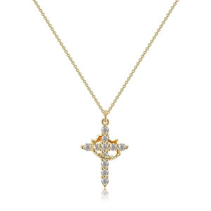 18K gold crown cross pendant necklace with spinning zircon rings for women fashion