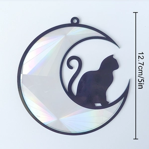Detailed holographic suncatcher featuring a cat on a moon silhouette with 12.7cm size scale