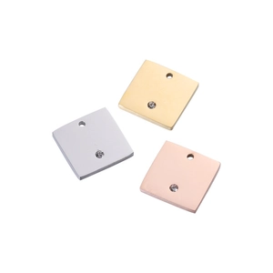 Mirror polished square steel tags with rhinestones in gold silver and rose gold