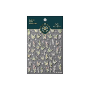3D tulip and butterfly nail art stickers M-409 with iridescent metallic gold finish
