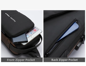 Dual-view detail of multi-functional chest bag showing front and back storage pockets