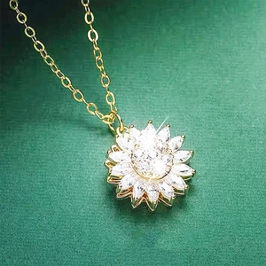 Elegant gold necklace featuring a sparkling sunflower pendant with micro-set zircons for women
