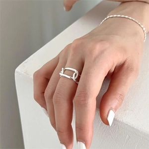 925 Sterling Silver Ring Adjustable Open Design Link Chain Minimalist Geometric Finger Jewelry For Women Modern Gift
