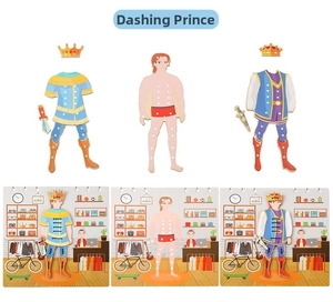 Magnetic wooden puzzle set featuring a handsome prince character with clothing and sword items