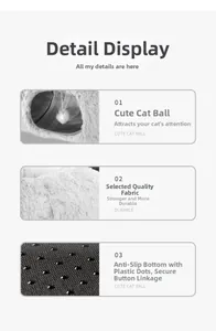 Detail of plush cat tunnel featuring interactive ball, soft fabric, and non-slip bottom