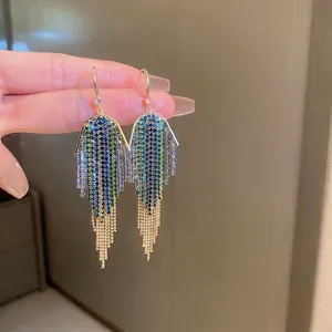 Geometric Long Tassel Drop Earrings With Copper Rhinestones And Silver Earring Post Vintage Boho Style Jewelry For Women