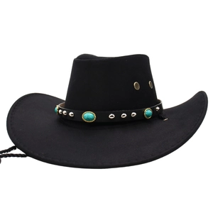 Cappello da cowboy classico in feltro nero con fascia in turchese e borchie