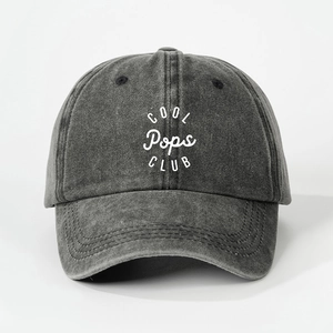 Vintage washed dark grey cotton baseball cap with white COOL Pops CLUB embroidery