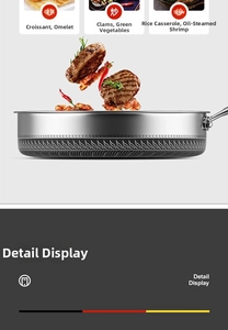 Detail view of 316L stainless steel frying pan with non-stick honeycomb texture
