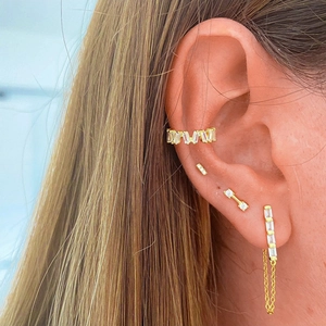 Elegant gold zircon ear cuff and tassel chain stud earring set for women