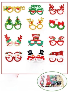 Set of 12 festive Christmas party glasses with reindeer antlers and santa hat designs